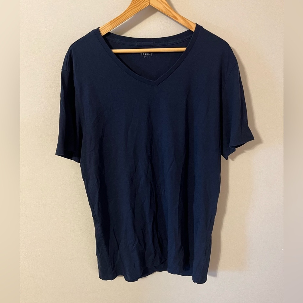 MARINE LAYER Signature V-Neck Tee T-Shirt Navy Blue Supima Cotton Modal XL